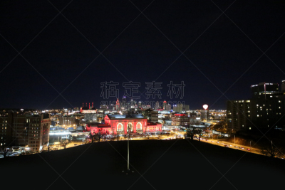 堪萨斯城,夜晚,城市天际线,美国中西部地区,联合车站,公园,斯普林特中心,建筑,市区,公寓