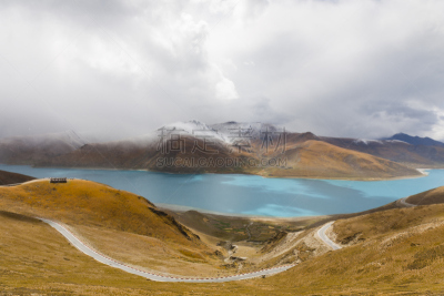 湖,羊卓雍措,yamdrok yamtso,青藏高原,水,天空,褐色,水平画幅,雪,无人