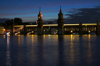 Light trails of a train on the Oberbaumbrücke