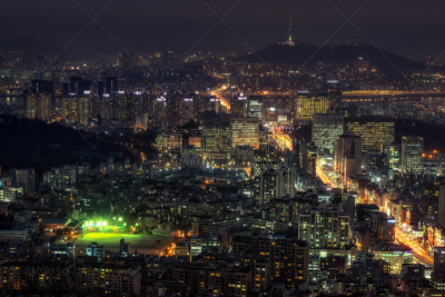 视角,夜晚,江南区,汉江,南山塔,首尔,城市生活,汽车,交通,东亚人