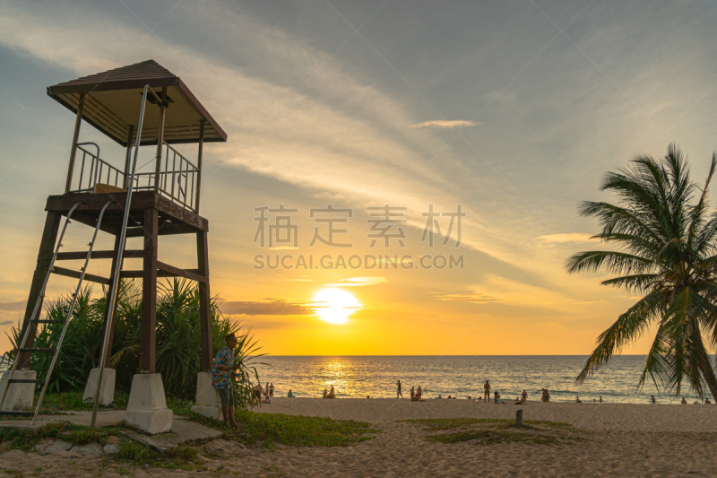 卡隆海滩,普吉岛,男人,拖引式降落伞运动,帆,运动,曙暮光,环境,云,泰国