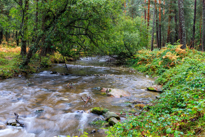 Río Eresma as it passes through the recreational area known as Boca del Asno in Valsaín, Segovia, Spain