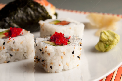 日本食品,鱼子酱,咖啡店,水平画幅,手工卷,生食,膳食,海产,特写,东方食品