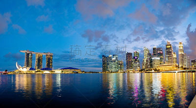 新加坡市,夜晚,城市天际线,新加坡摩天观景轮,滨海湾金沙酒店,新加坡,滨海湾 ,水,天空,水平画幅