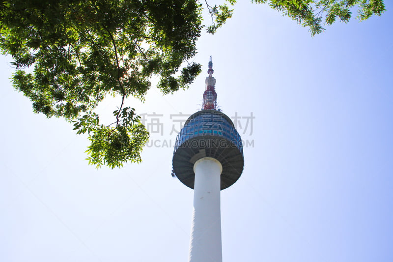 韩国,首尔,塔,南山塔,水平画幅,形状,无人,蓝色,户外,都市风景