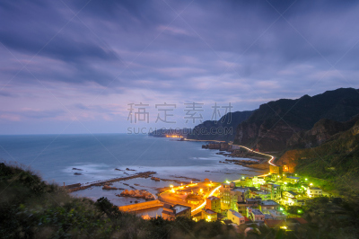 北,海岸线,九份,水,天空,夜晚,曙暮光,都市风景,海滩,黎明