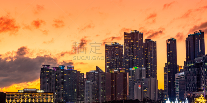 韩国,城市天际线,釜山,海云台,海滩,都市风景