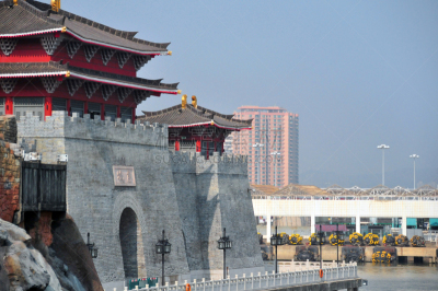 中国,码头,渔人码头,建筑,图像,留白,水平画幅,无人,亚洲,天空