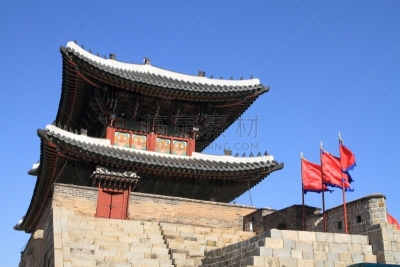 南大门,首尔,韩国,墨尔本南门,天空,水平画幅,地形,墙,无人,蓝色