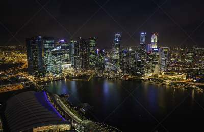 新加坡市,滨海湾 ,航拍视角,在上面,闪亮的,狮头鱼尾像,莱佛士城,滨海广场,鱼尾狮公园,滨海湾金沙酒店