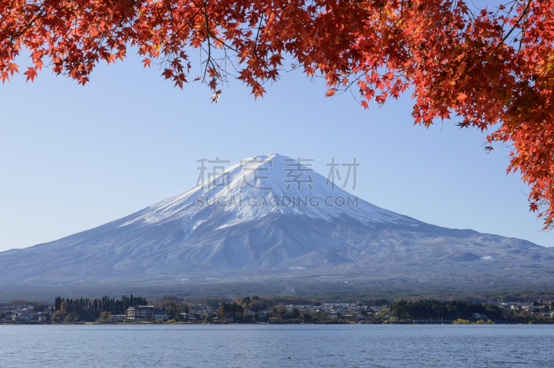 日本,雪,著名景点,湖,富士山,背景,天空,富士河口湖,火山,自然