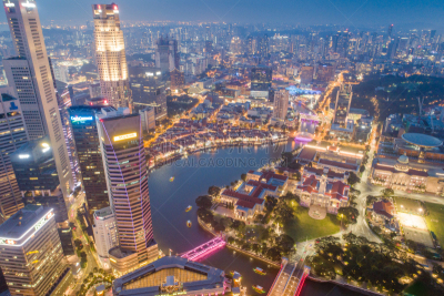 Aerial view Panoramic of the Singapore Skyline and Marina Bay, the marina is the centre of the economy in singapore, there are here all the building in singapore central