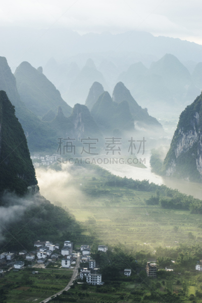 山,中国,桂林,风景,不,漓江,阳朔,垂直画幅,水,天空