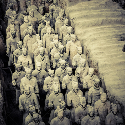 勇士,赤土陶器,秦朝,秦始皇陵景区,西安,古老的,单色调,过去,特写