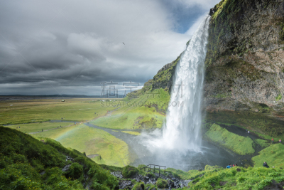 夏天,Seljalandsfoss Waterfall,冰岛国,环境,著名景点,梦想,河流,瀑布,流动,花