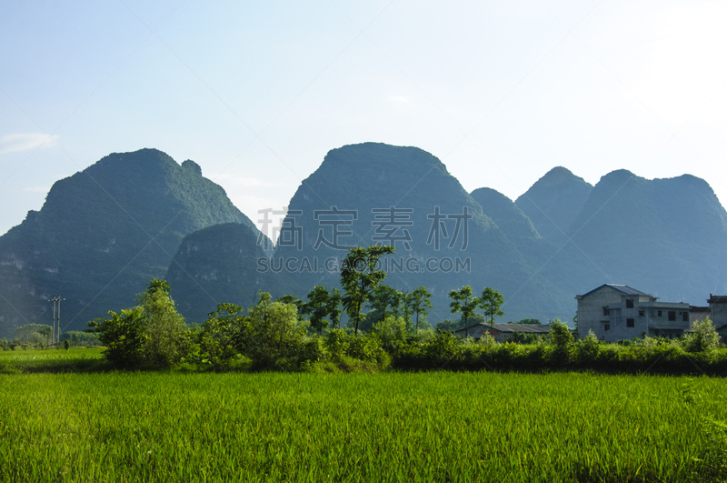 喀斯特,山,风景,玉龙雪山,遇龙河,阳朔,云南省,桂林,天空,水平画幅