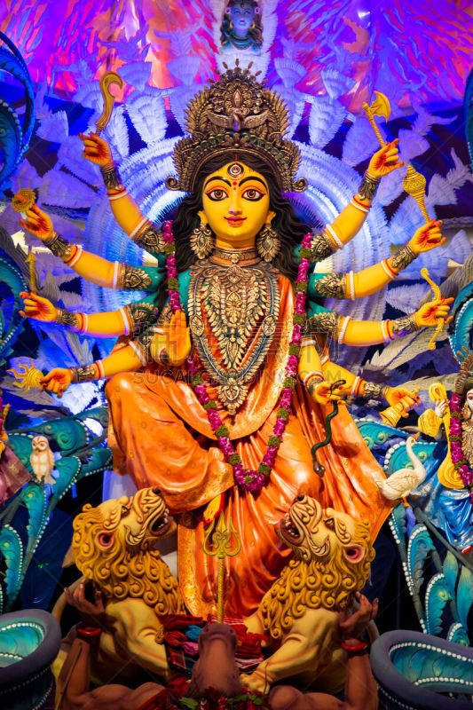 加尔各答,durga puja festival,2019,美术工艺,部落艺术,肖像,狮子,女神,人的眼睛,杜尔迦