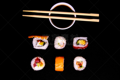寿司,与众不同,棍,酱油,黑色背景,分离着色,菜单,米,东方食品,酱汁