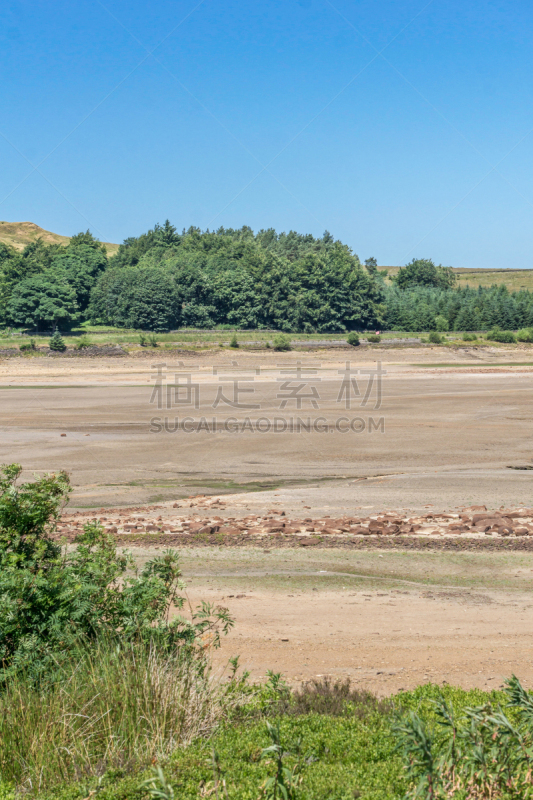 水库,谢菲尔德,热,空的,环境,天气,英国,草,岩石,夏天