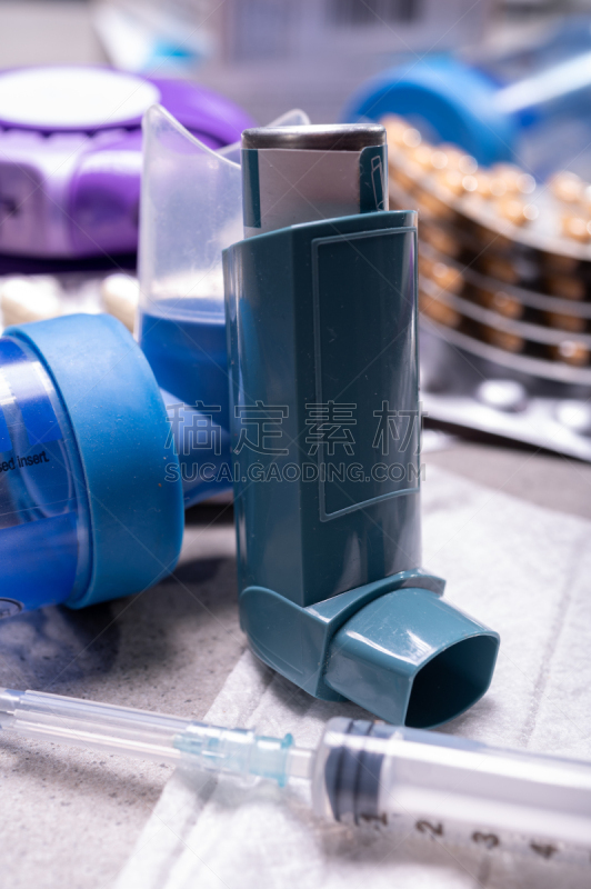 医院,注射器,背景,哮喘,试管,药丸,哮喘吸入器