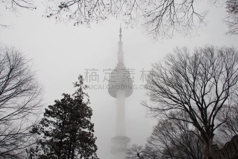 雪,冬天,南山塔,天空,水平画幅,符号,户外,泰国,都市风景,现代