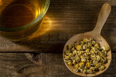 甘菊,花茶,木制,平视角,热,药,纺织品,茶杯,芳香疗法,餐巾