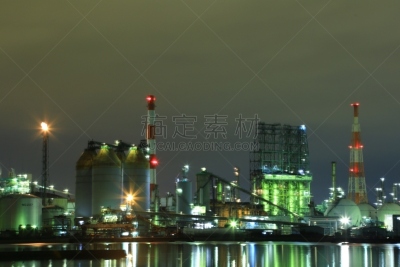 夜晚,工厂,工业区,水平画幅,无人,制造机器,户外,金属,光,工业