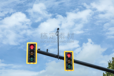 天空,交通,在下面,红松,悬挂的,美国,水平画幅,无人,符号,红绿灯