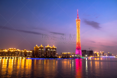 城市,夜晚,水,天空,水平画幅,建筑,无人,蓝色,金融,城市天际线