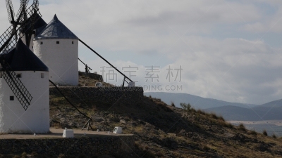 风轮机,山脊,风车镇,曙暮光,圆柱体,云,户外,木制,白色,欧洲
