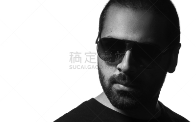 太阳镜,白色背景,黑白图片,中东,男人,注视镜头,分离着色,衣服,秘密,暗色
