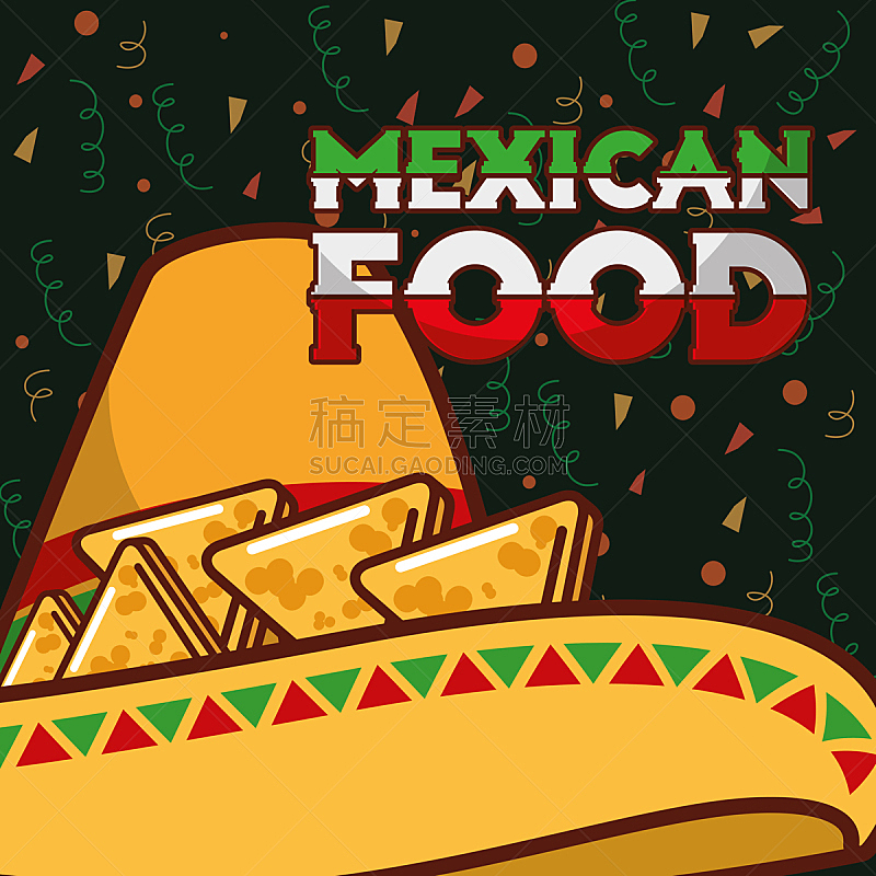 墨西哥食物,贺卡,辣玉米片,无人,绘画插图,传统,符号,特其拉,膳食,小胡子