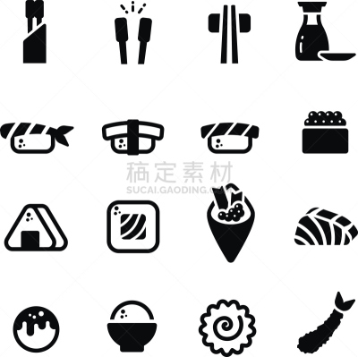 天麸罗,生鱼片,寿司,矢量,三文鱼,图标集,日本食品,鱼糕,鱼卵,手工卷