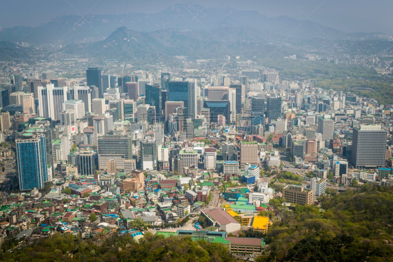 首尔,都市风景,韩国,摩天大楼,航拍视角,市区,风景,在上面,双子座大厦,钟路大厦