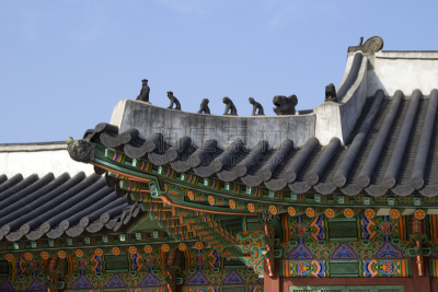 屋顶,昌德宫,天空,水平画幅,东亚,过去,亭台楼阁,著名景点,首尔,远古的