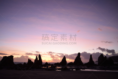 夏天,哈希库伊瓦,太阳,岩石,早晨,云,橙色,天空,建筑,晴朗