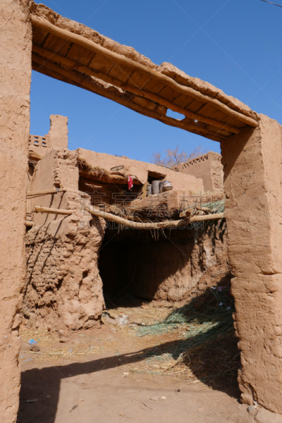 Ancient traditional residential old house in Tuyoq village valley inTurpan Xinjiang Province China.