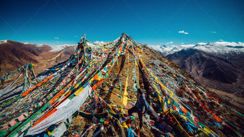 山,热情,河流,牦牛,户外,建筑,山脉,远古的,风景