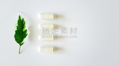胶囊,概念,在上面,植物,白色背景,营养品,留白,益生菌,替代医药,叶子