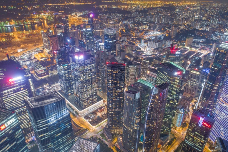 Aerial view Panoramic of the Singapore Skyline and Marina Bay, the marina is the centre of the economy in singapore, there are here all the building in singapore central