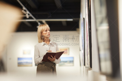 画廊,经理,肖像,技术,现代,拿着,行家,导游,仅一个女人,看