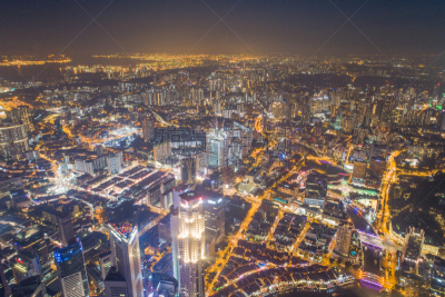 Aerial view Panoramic of the Singapore Skyline and Marina Bay, the marina is the centre of the economy in singapore, there are here all the building in singapore central