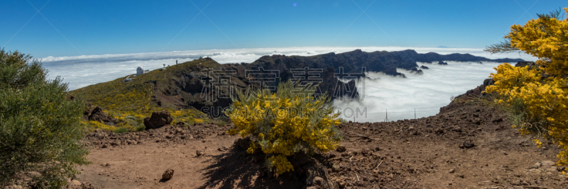 岛,火山喷口,全景,天文台,加那利群岛,宽的,特拉华,帕尔马,洛克人天文台,科技