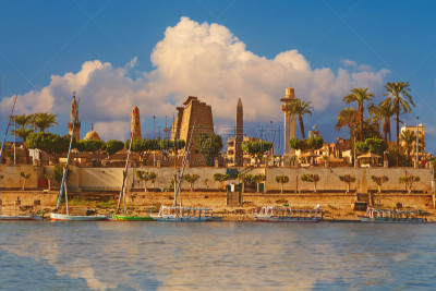 River Nile Luxor Egypt. View of Luxor’s business card - Karnak Temple