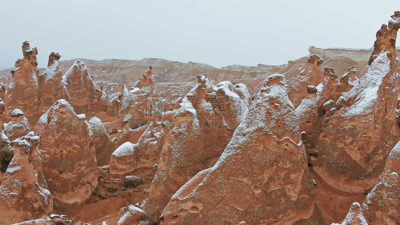 雪,山谷,卡帕多奇亚,地形,烟囱石,万岩柱,寒冷,视角,著名景点,烟囱