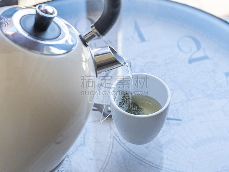 茶包,水,壶,沸腾的,茶杯,花茶,不锈钢,热,一个物体,杯