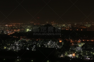 夜晚,复杂性,仓敷,工业区,化工厂,冈山县,储油罐,烟囱,制造业职位,水平画幅