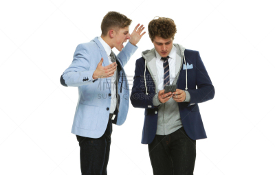 兄弟,从容态度,半身像,男孩,商务人士,男商人,少男,发短信,两个人,不理的