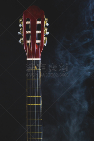 乐器,吉他,乐器弦,声学吉他,颈,黑色背景,烟