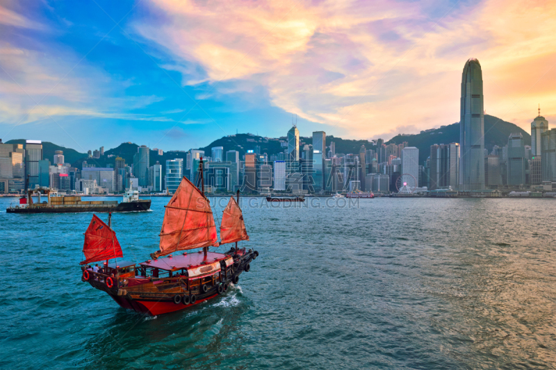 Junk boat in Hong Kong Victoria Harbour